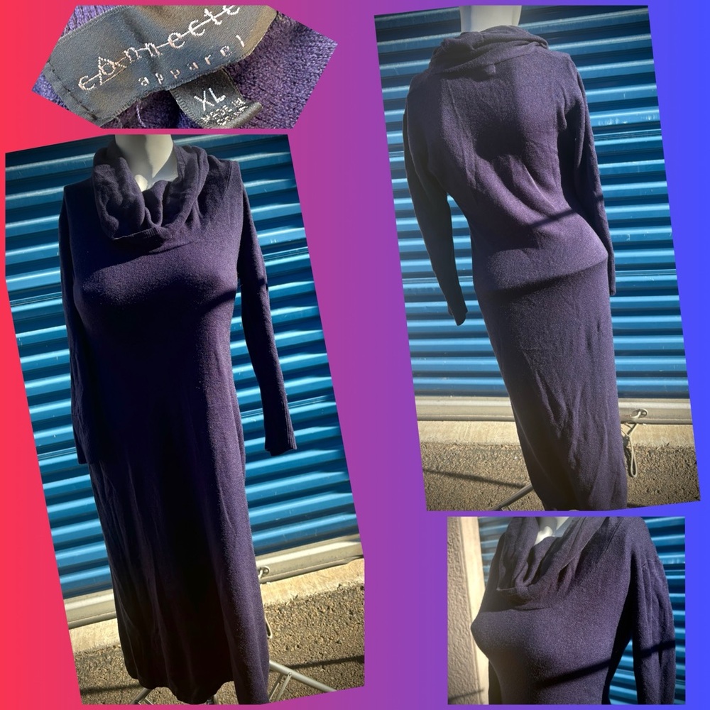 Connected Apparel Deep Purple Cowl Neck Sweater Dress